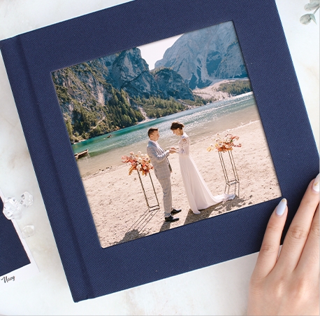 Book covers with gold stamping with wedding theme on linen book cover photo book or album
