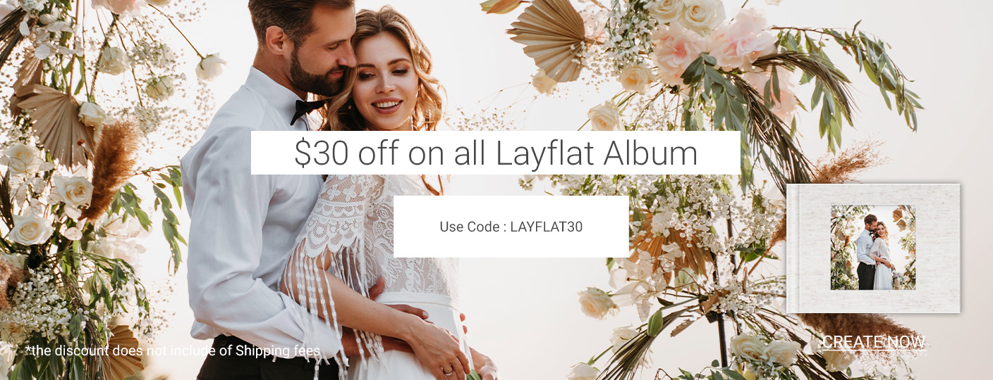 Wedding and Boudoir Layflat Photo Album sale with $30 off