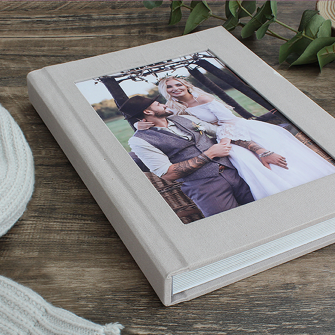 hard cover classic linen photo book and layflat album with inset photo like photo frame
