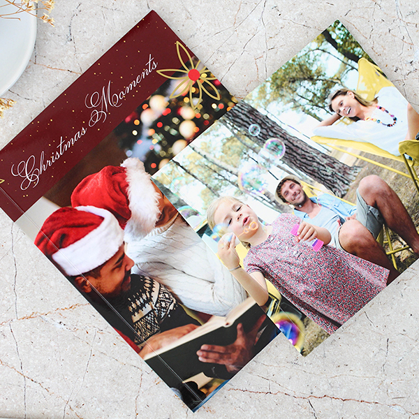 family holiday photo book with printed cover